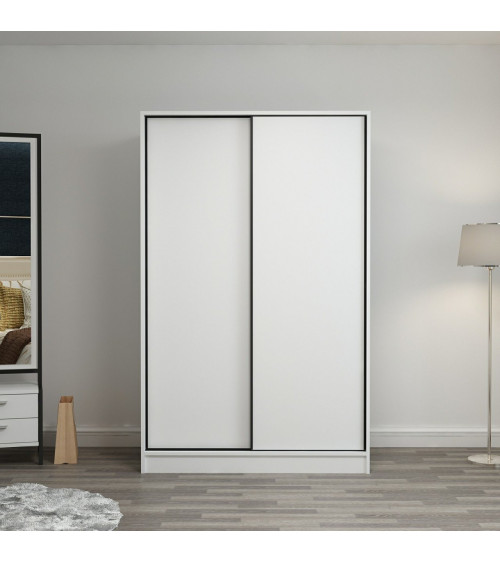 Dressing Carina Blanc L180xH210cm avec 2 portes coulissantes Miroir à  droite et Blanc