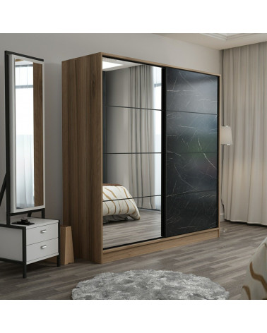 Armoire Coulissante Miroir 2 Portes Dore Royal Mermer 190 x 60 x 180