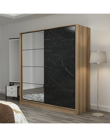 Armoire Coulissante Miroir 2 Portes Dore Royal Mermer 190 x 60 x 180