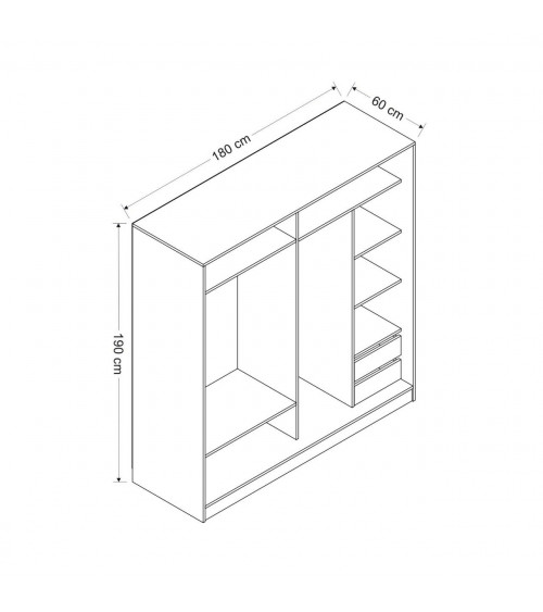 Armoire Coulissante Miroir 2 Portes Dore Royal Mermer 190 x 60 x 180