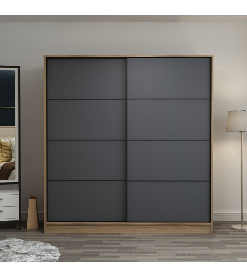 Armoire Coulissante 2 Portes Dore Anthracite 190 x 60 x 180