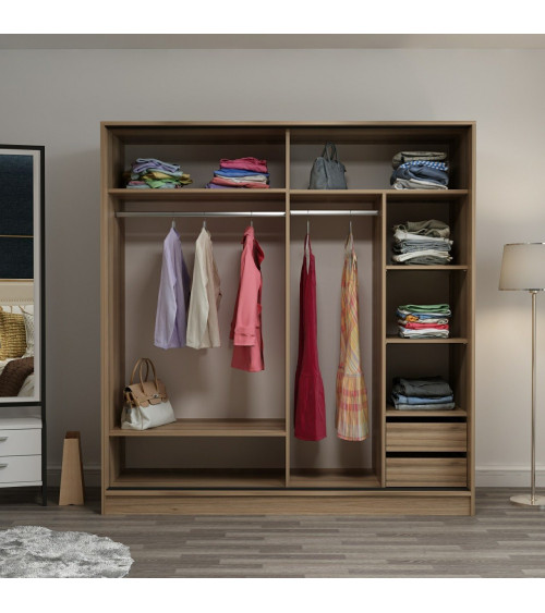 Armoire Coulissante Miroir 2 Portes Dore Blanc 190 x 60 x 180