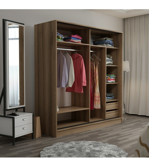 Armoire Coulissante Miroir 2 Portes Dore Blanc 190 x 60 x 180