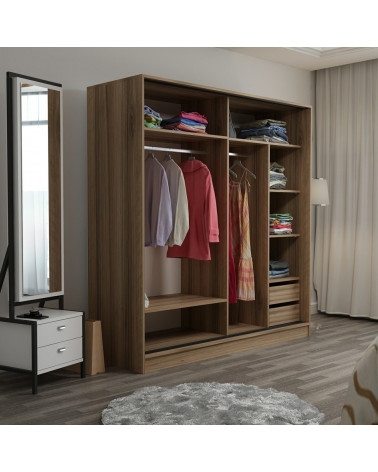Armoire Coulissante Miroir 2 Portes Dore Blanc 190 x 60 x 180