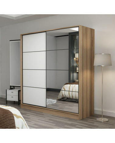Armoire Coulissante Miroir 2 Portes Dore Blanc 190 x 60 x 180