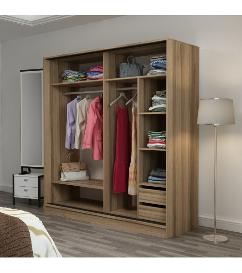 Armoire Coulissante Miroir 2 Portes Dore Blanc 190 x 60 x 180