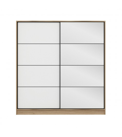 Armoire Coulissante Miroir 2 Portes Dore Blanc 190 x 60 x 180