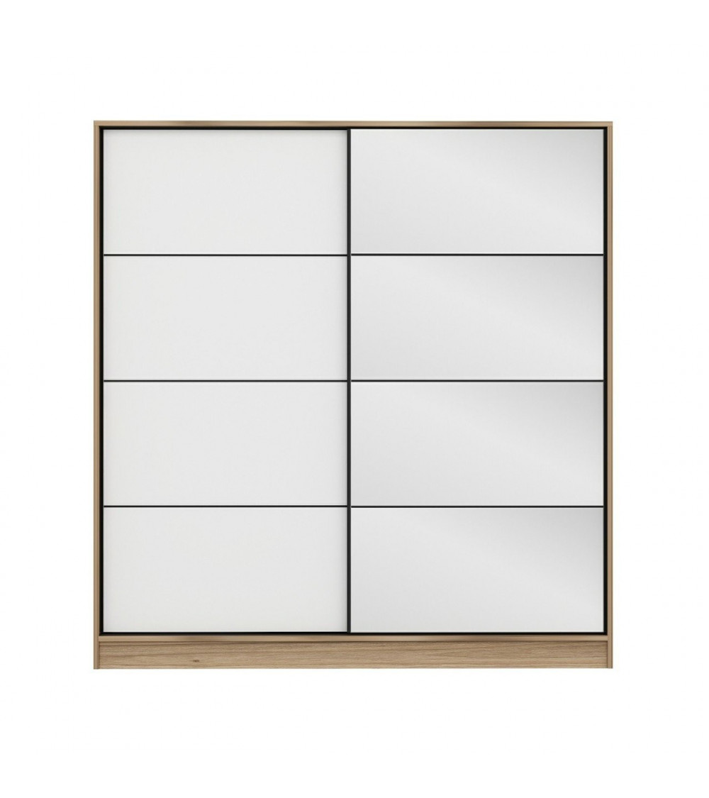 Armario 2 puertas corredizas roble-blanco con espejo 190x60x180 cm
