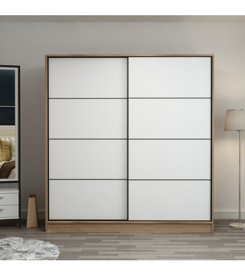 Armoire Coulissante 2 Portes Dore Blanc 190 x 60 x 180