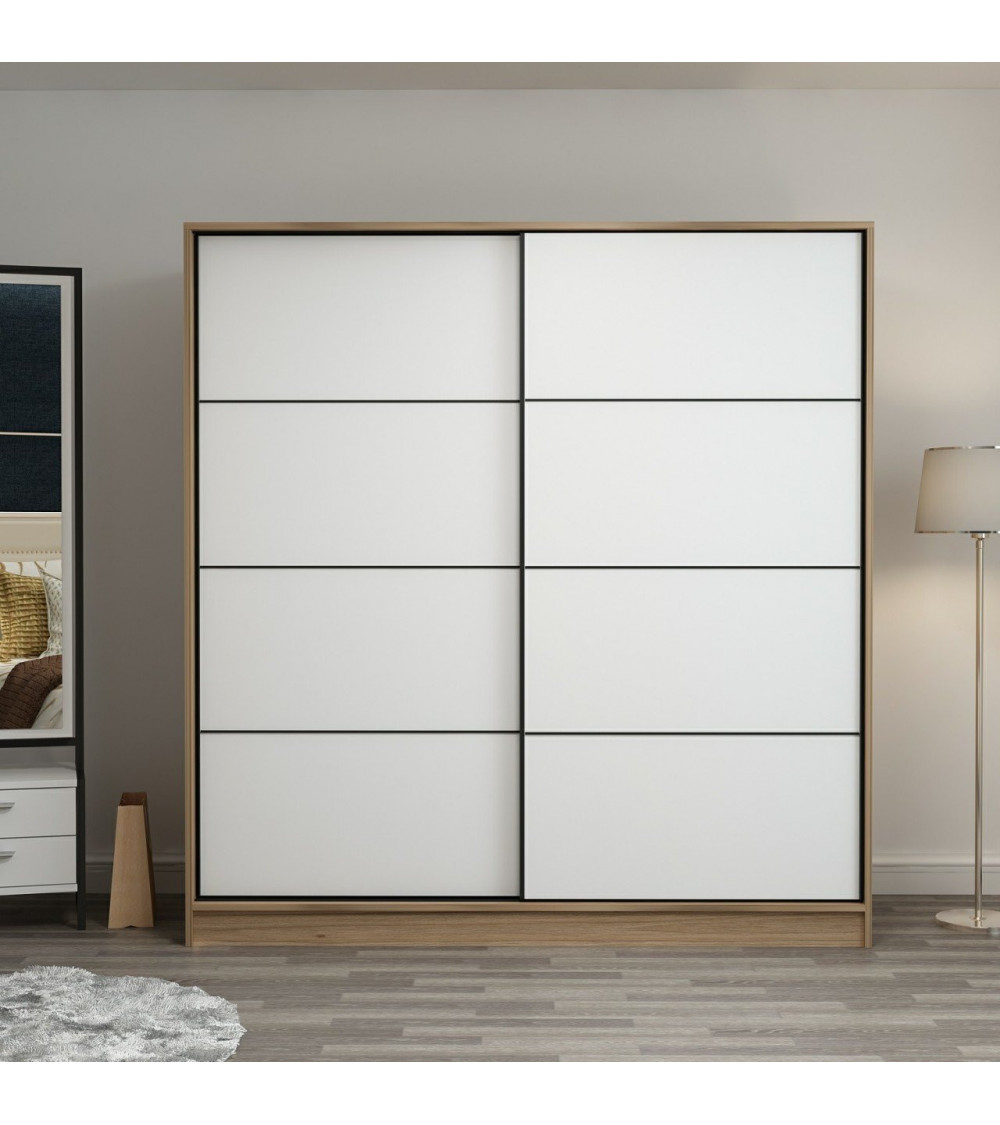 Armoire Coulissante 2 Portes Dore Blanc 190 x 60 x 180