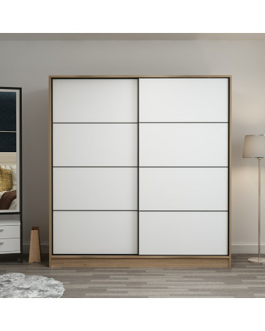 Armoire Coulissante 2 Portes Dore Blanc 190 x 60 x 180