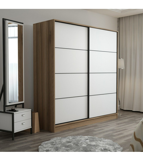 Armoire Coulissante 2 Portes Dore Blanc 190 x 60 x 180