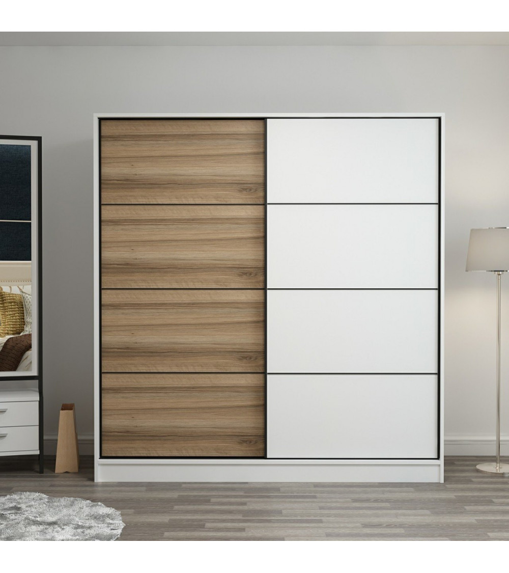 Armoire Coulissante 2 Portes Blanc Dore 190 x 60 x 180