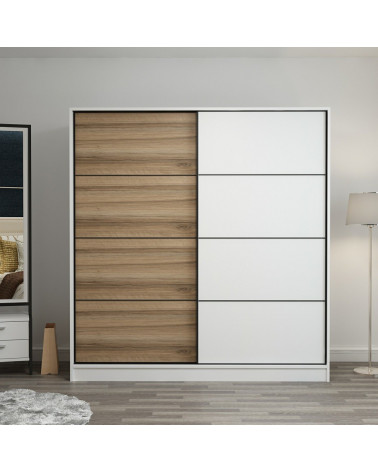 Armoire Coulissante 2 Portes Blanc Dore 190 x 60 x 180