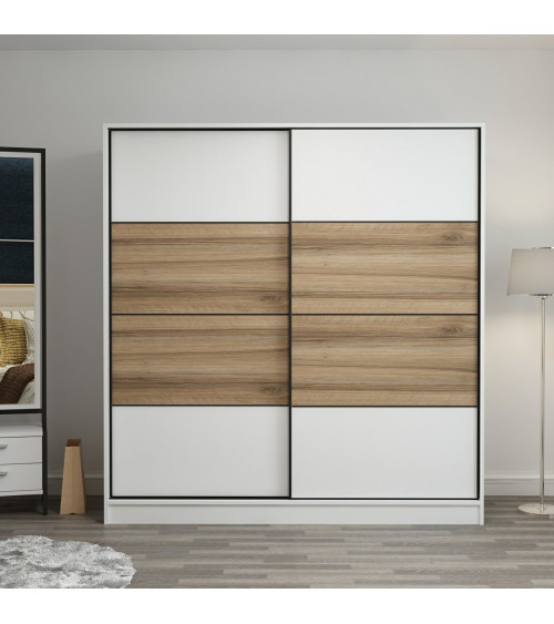 Armoire Coulissante 2 Portes Blanc Dore 190 x 60 x 180