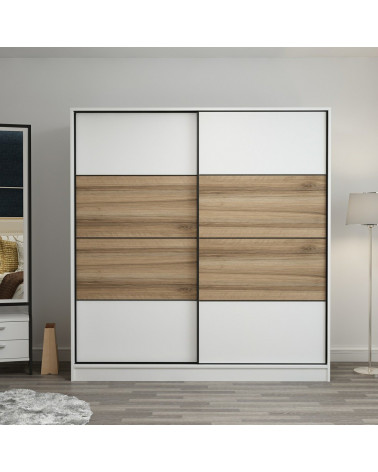 Armoire Coulissante 2 Portes Blanc Dore 190 x 60 x 180