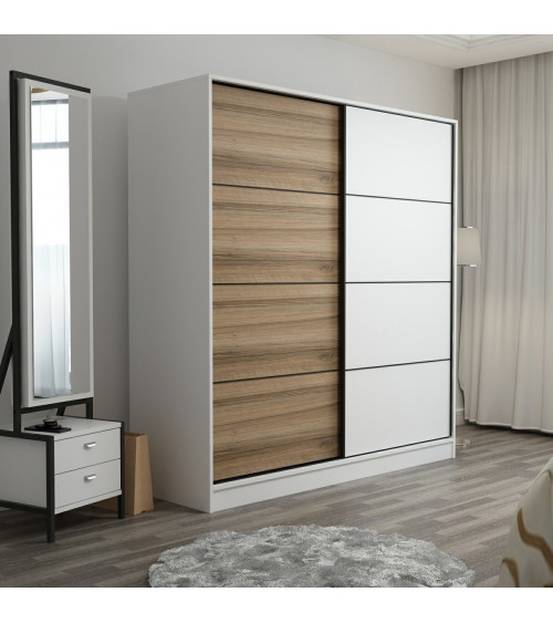 Armoire Coulissante 2 Portes Blanc Dore 190 x 60 x 180