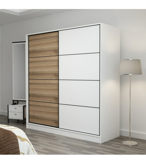 Armoire Coulissante 2 Portes Blanc Dore 190 x 60 x 180