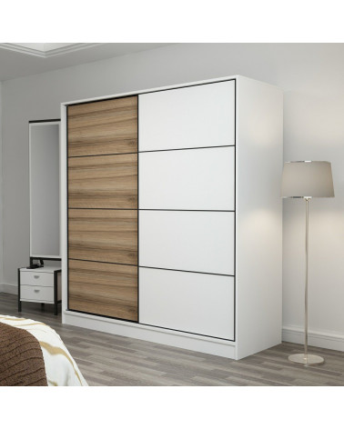 Armoire Coulissante 2 Portes Blanc Dore 190 x 60 x 180