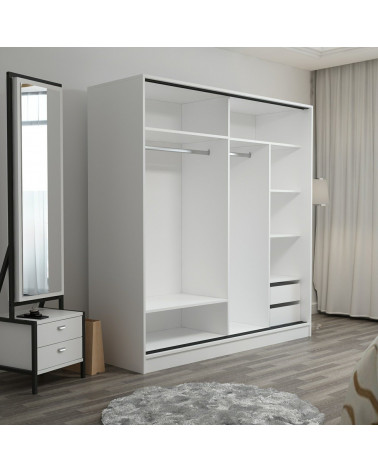 Armoire Coulissante 2 Portes Blanc Dore 190 x 60 x 180