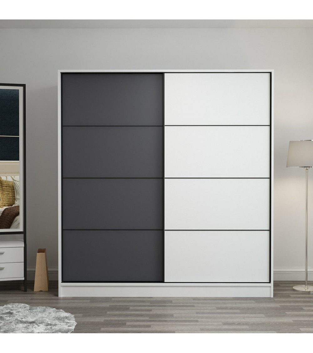 Armoire Coulissante 2 Portes Blanc Anthracite 190 x 60 x 180