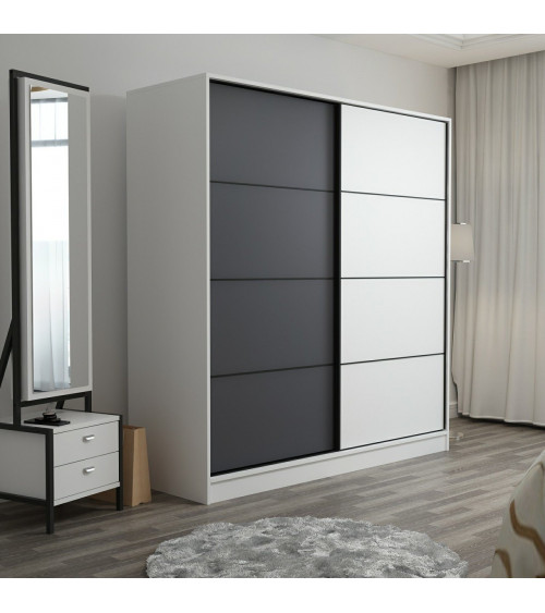 Armoire Coulissante 2 Portes Blanc Anthracite 190 x 60 x 180