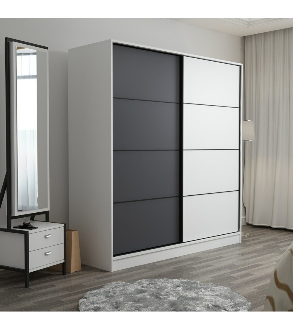 Armoire Coulissante 2 Portes Blanc Anthracite 190 x 60 x 180 Armoire Coulissante 2 Portes Blanc Anthracite 190 x 60 x 180