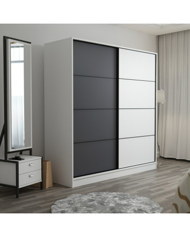 Armoire Coulissante 2 Portes Blanc Anthracite 190 x 60 x 180