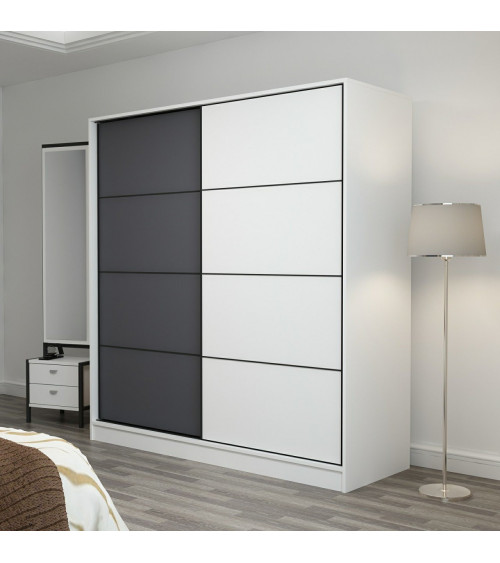 Armoire Coulissante 2 Portes Blanc Anthracite 190 x 60 x 180