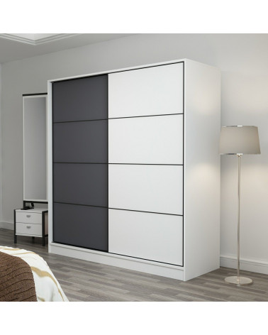 Armoire Coulissante 2 Portes Blanc Anthracite 190 x 60 x 180