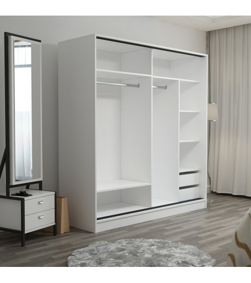 Armoire Coulissante 2 Portes Blanc Anthracite 190 x 60 x 180