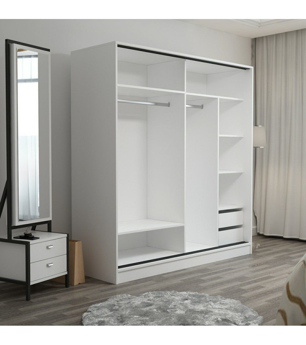 Armoire Coulissante 2 Portes Blanc Anthracite 190 x 60 x 180 Armoire Coulissante 2 Portes Blanc Anthracite 190 x 60 x 180