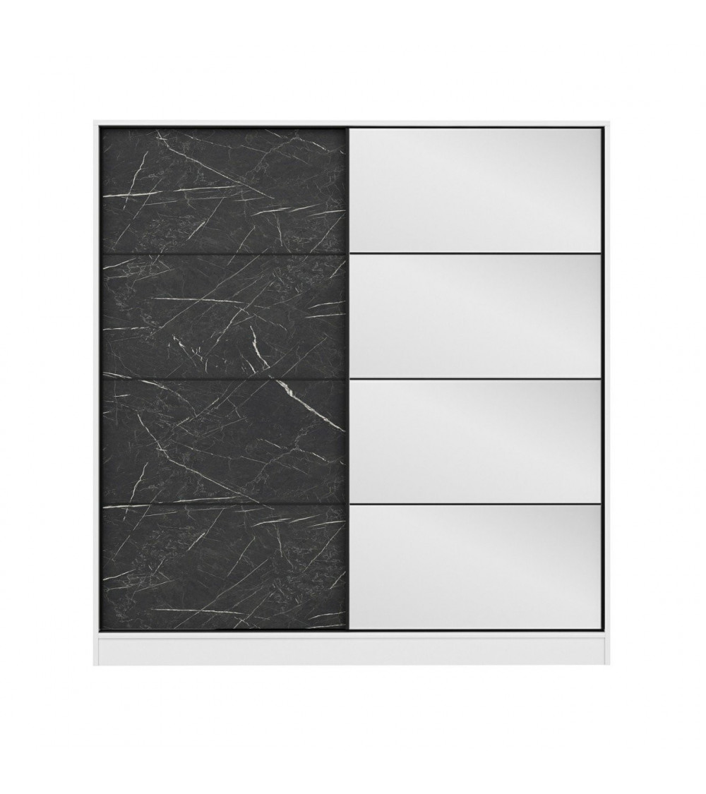 Armoire 2 portes coulissantes blanc-marbre avec miroir 190x60x180 cm