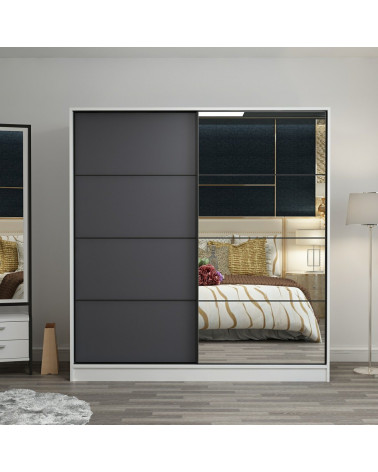 Armoire Coulissante Miroir 2 Portes Blanc Anthracite 190 x 60 x 180