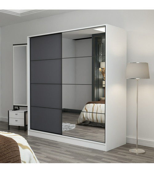 Armoire Coulissante Miroir 2 Portes Blanc Anthracite 190 x 60 x 180