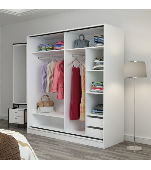 Armoire Coulissante Miroir 2 Portes Blanc Anthracite 190 x 60 x 180