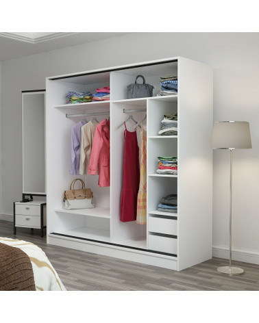 Armoire Coulissante Miroir 2 Portes Blanc Anthracite 190 x 60 x 180