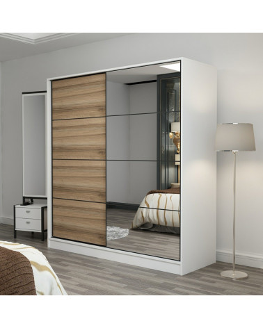 Armoire Coulissante Miroir 2 Portes Blanc Dore 190 x 60 x 180