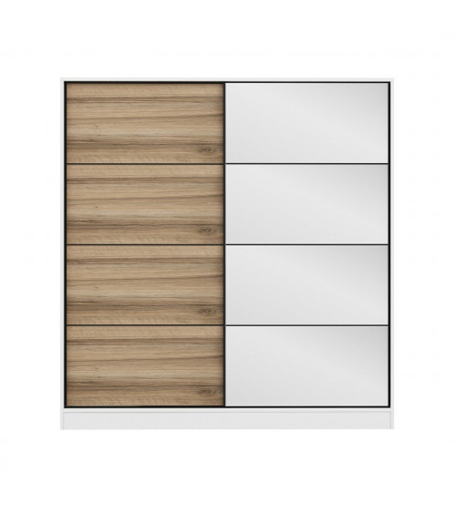 Armoire Coulissante Miroir 2 Portes Blanc Dore 190 x 60 x 180