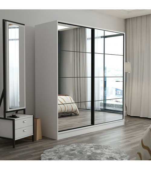 Armoire Coulissante Miroir 2 Portes Blanc 190 x 60 x 180