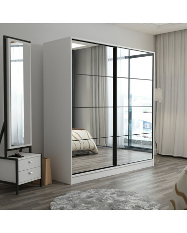 Armoire Coulissante Miroir 2 Portes Blanc 190 x 60 x 180