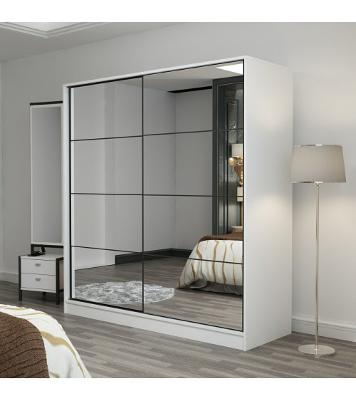 Armoire Coulissante Miroir 2 Portes Blanc 190 x 60 x 180