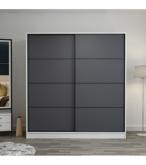 Armoire Coulissante 2 Portes Blanc Anthracite 190 x 60 x 180