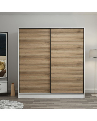 Armoire Coulissante 2 Portes Blanc Dore 190 x 60 x 180