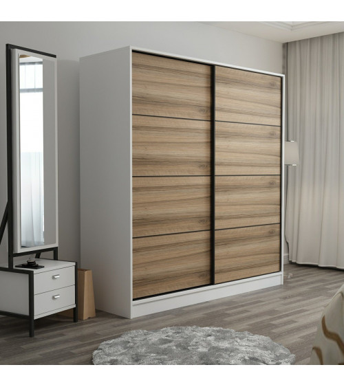 Armoire Coulissante 2 Portes Blanc Dore 190 x 60 x 180