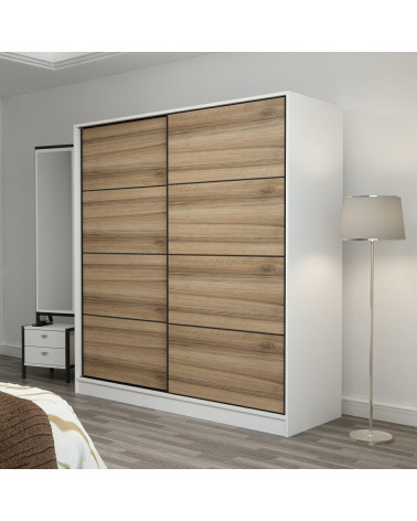 Armoire Coulissante 2 Portes Blanc Dore 190 x 60 x 180