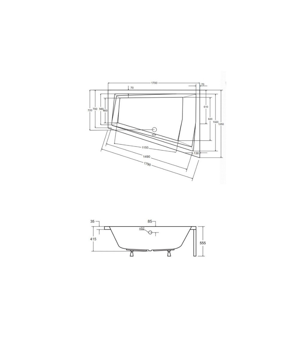 Vasca asimmetrica di INTEGRA 150/170 x 75 cm con barriera di vasca da bagno Vasca asimmetrica di INTEGRA 150/170 x 75 cm con barriera di vasca da bagno