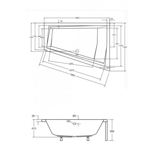 Baignoire d'angle Droit ULTIMA DUO 170 ou 180 cm ultra-slim
