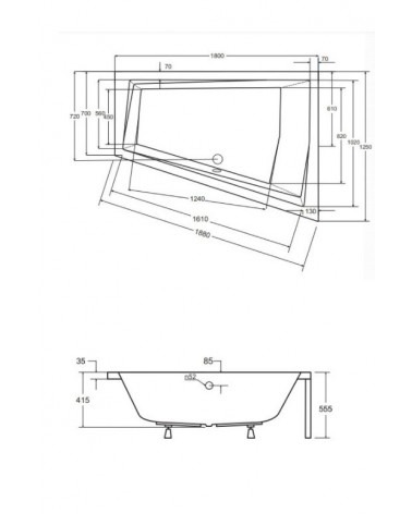 Baignoire d'angle Droit ULTIMA DUO 170 ou 180 cm ultra-slim