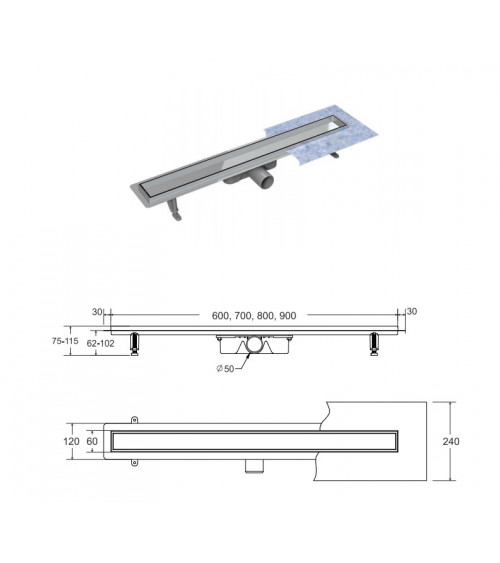 Caniveau de Douche linéaire DUO 70 cm